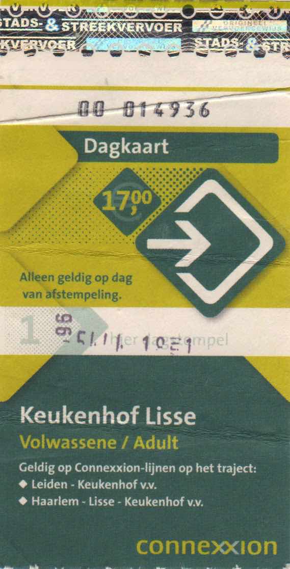 ticket for Connexxion bus and entrance to Keukenhof