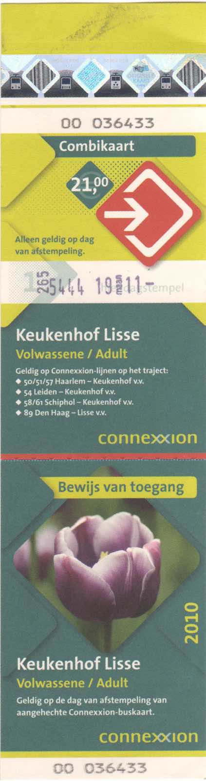 ticket for Connexxion bus and entrance to Keukenhof (2010)