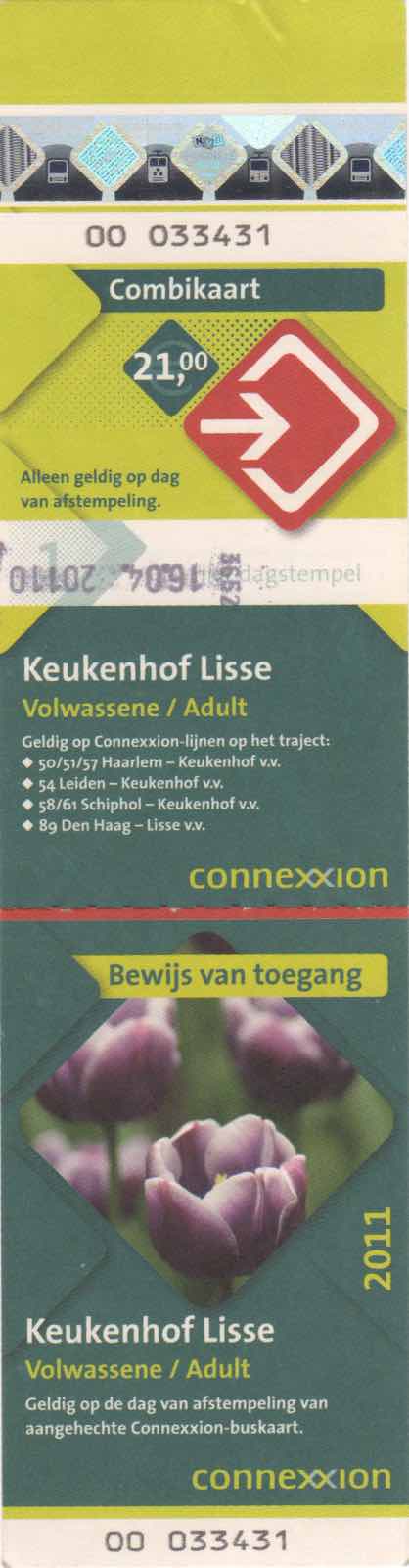 ticket for Connexxion bus and entrance to Keukenhof (2011)