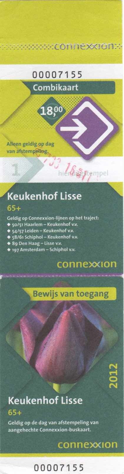 ticket for Connexxion bus and entrance to Keukenhof (2012)