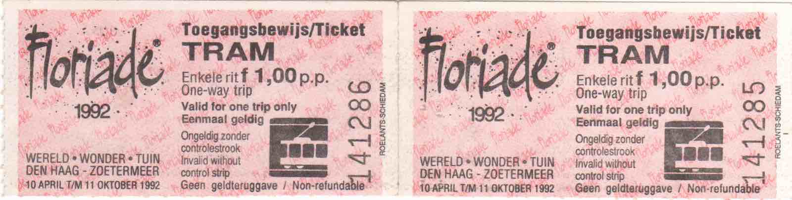 Onsite tram ticket Floriade (1992)