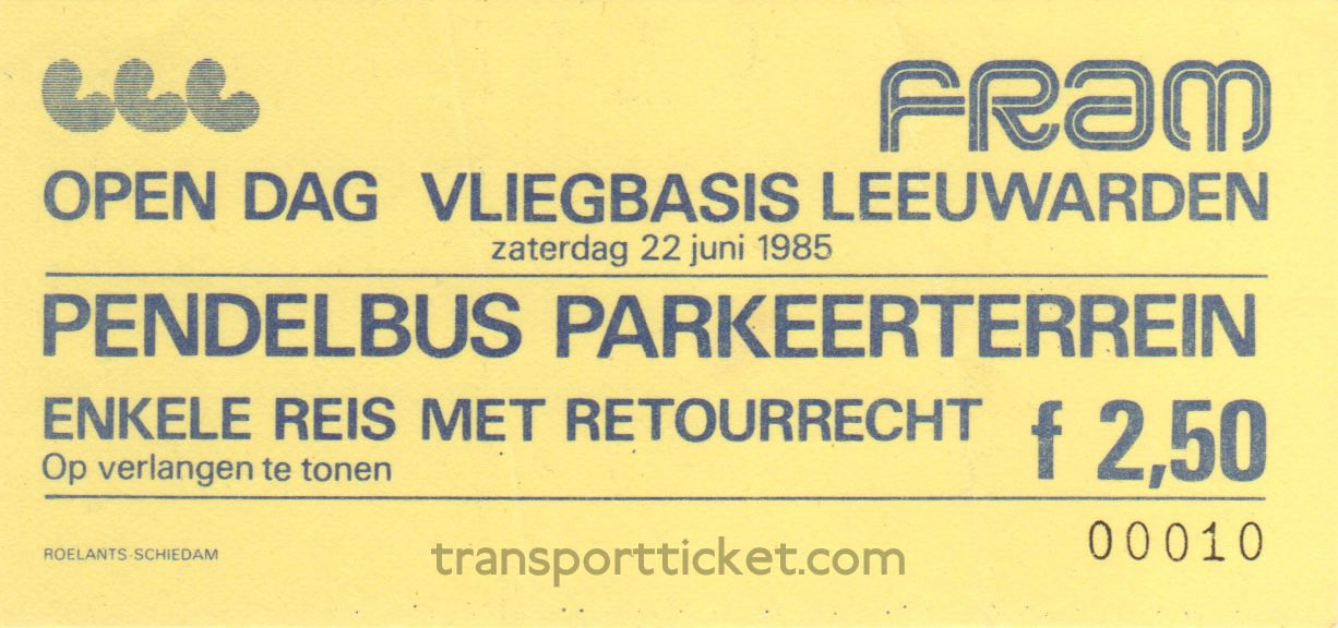 FRAM bus ticket Open day airforce base Leeuwarden (1985)