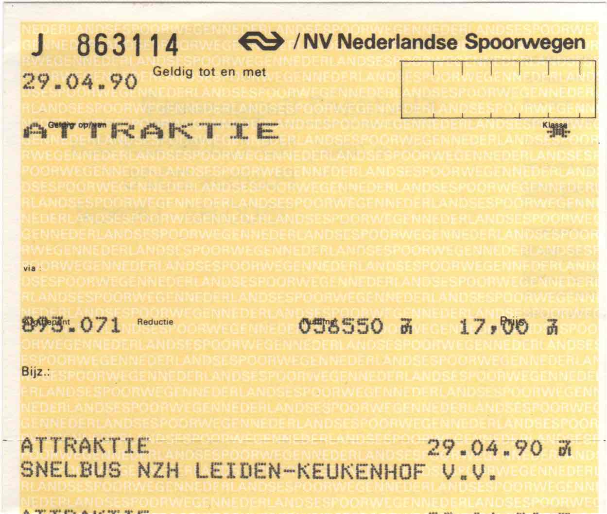 ticket for NZH bus and entrance to Keukenhof (1990)