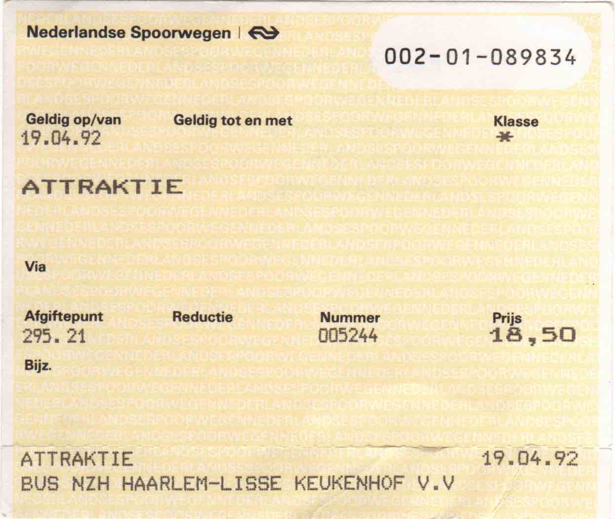 ticket for NZH bus and entrance to Keukenhof (1992)