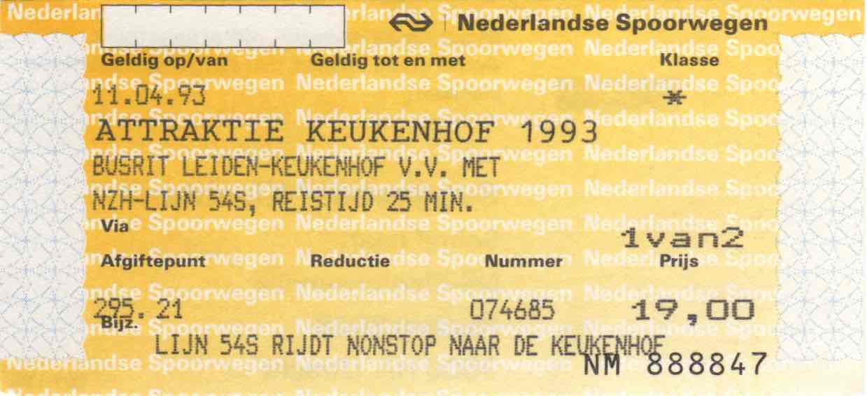 ticket for NZH bus and entrance to Keukenhof (1993)