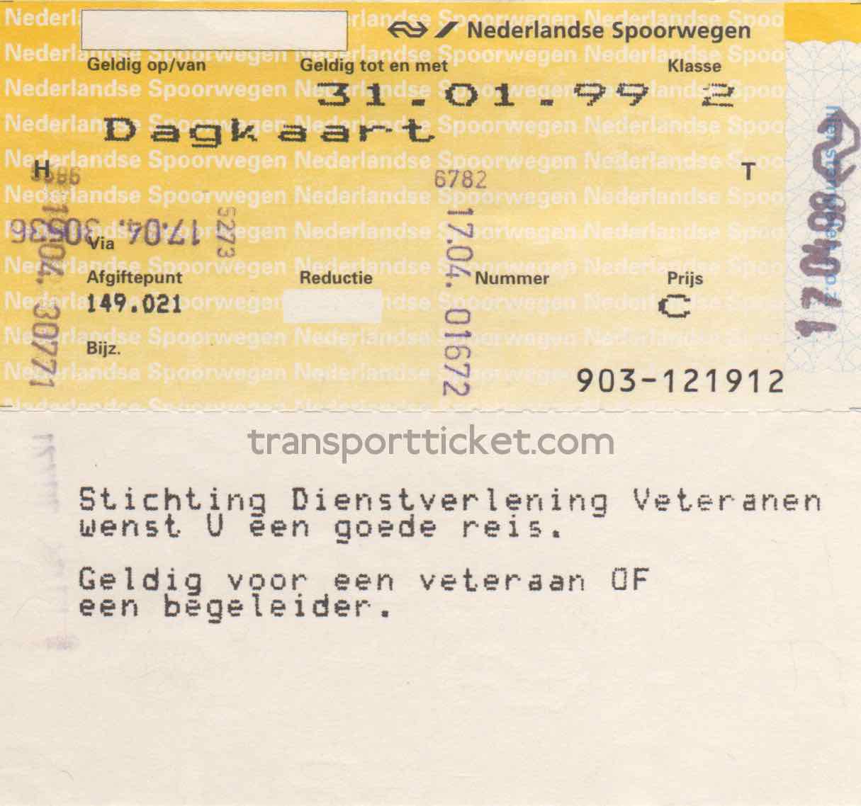 NS railway ticket for a veteran (1998)