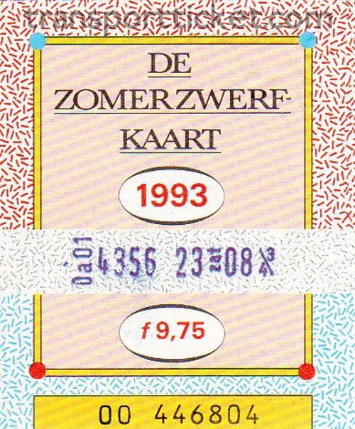 Zomerzwerfkaart, reduced fare (1993)