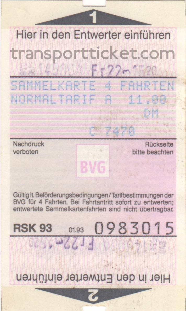 BVG 4-rides ticket (1993)
