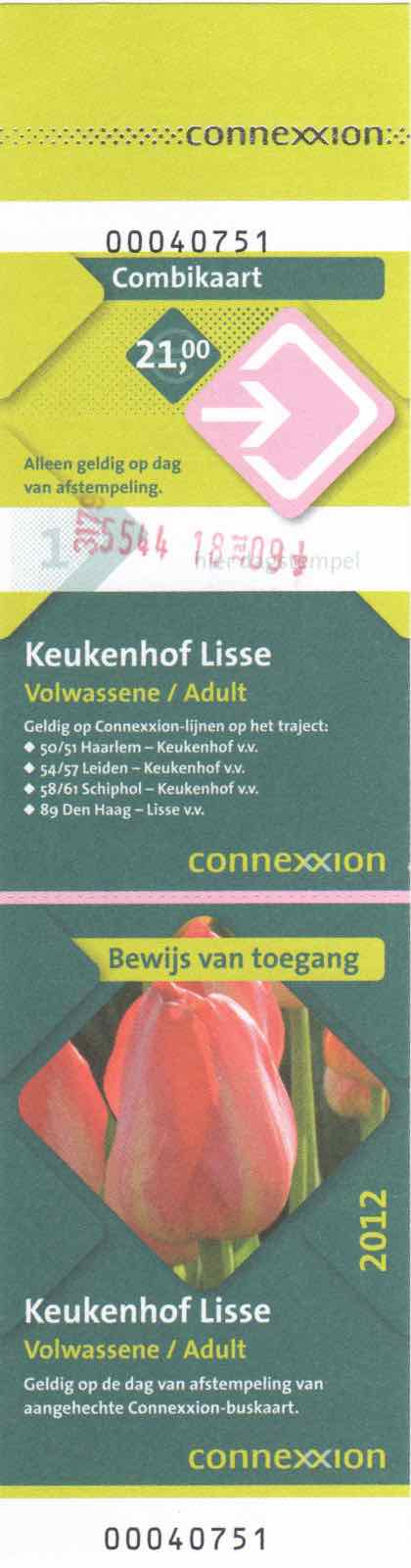 ticket for Connexxion bus and entrance to Keukenhof (2012)