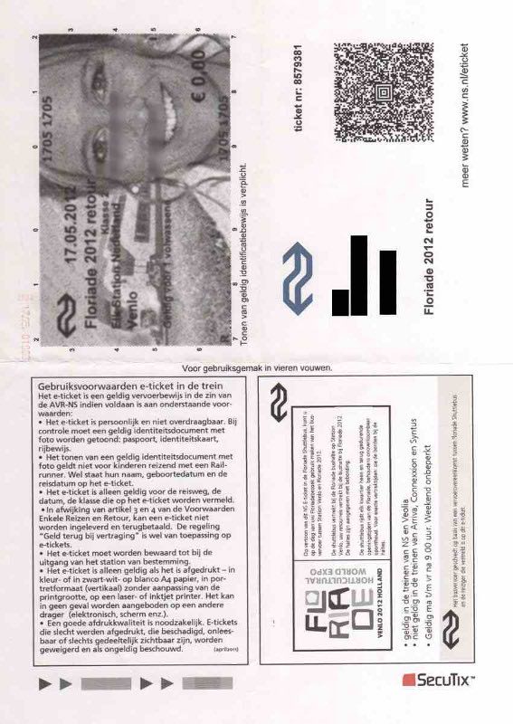 railway and bus ticket Floriade (2012)