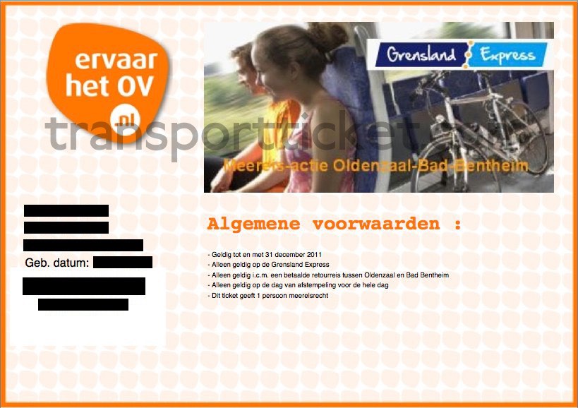 Grensland Express ticket, free travel for 2nd person (2011)