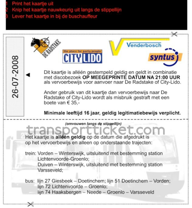 free transport ticket to nightclubs "De Radstake" and "City-Lido" (2008)