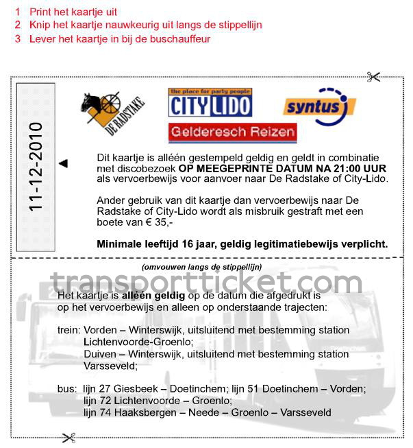 free transport ticket to nightclubs "De Radstake" and "City-Lido" (2010)