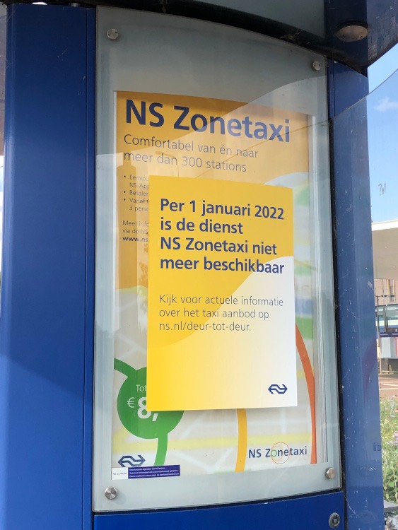 sign "NS Zonetaxi no longer available" (Geldermalsen, 2022)